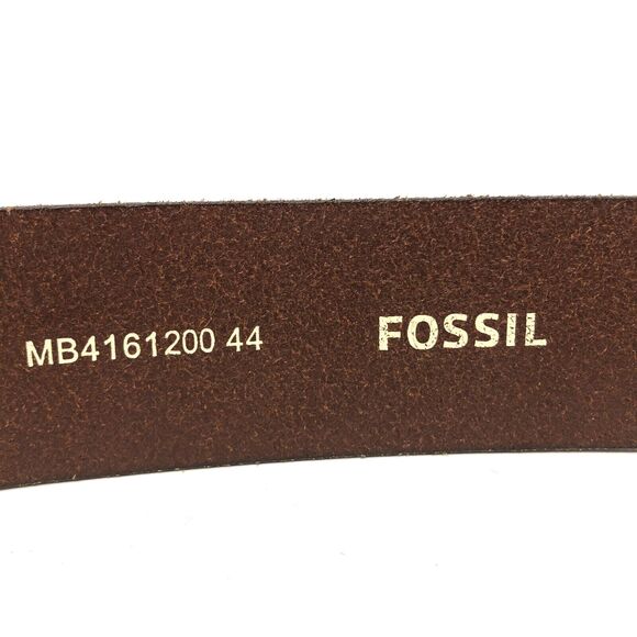 Fossil EVAN Leather Belt Mens Size 44 Logo Patch Brown Full Grain Cowhide - Picture 6 of 11